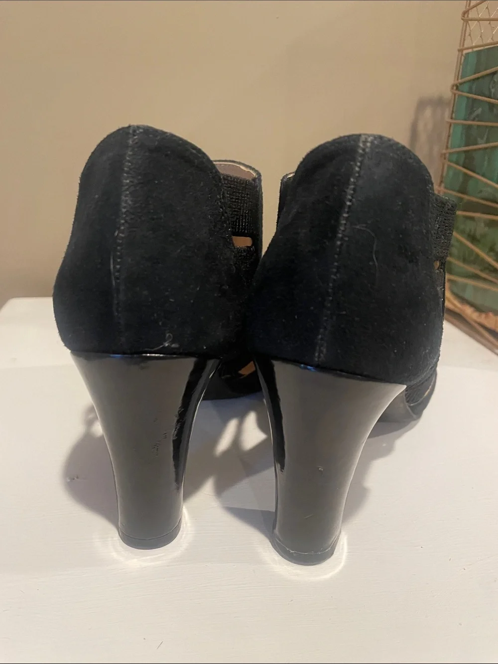 Life Stride Black Suede Peep-Toe Block Heel Sandals